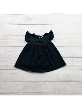 Sew Sassy Baby Girls Black Ruffle Sleeve Dress Lightweight 9-12 Months